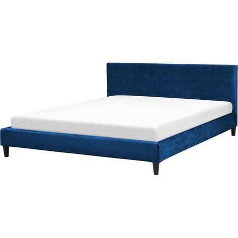 EU Super King Size Panel Bed 6ft Blue Velvet Slatted Frame Contemporary FITOU (1/5)