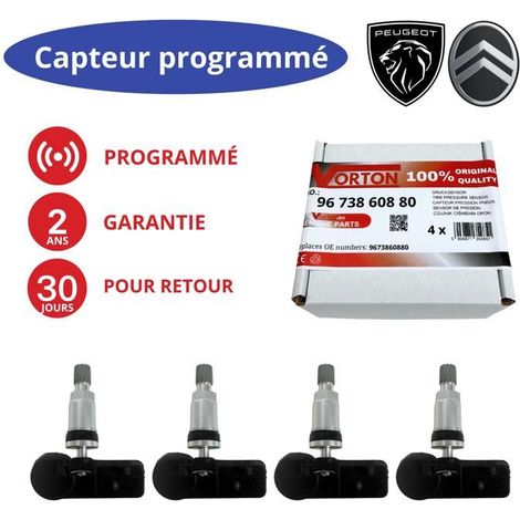 4x Sensores TPMS programados 433MHz (9673860880 / 5430H1) para PEUGEOT y CITROËN - llanta de aluminio/acero