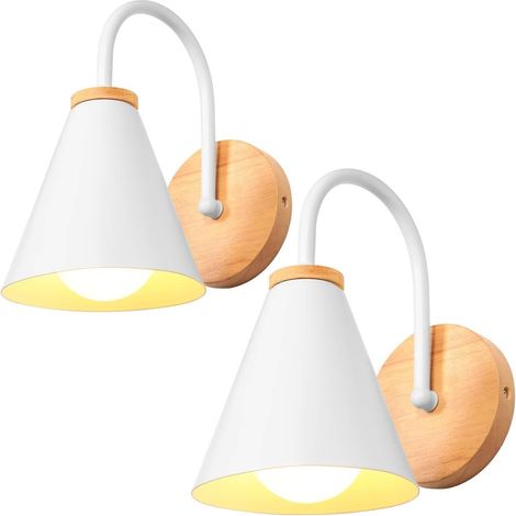 Set mit 2 E27-Wandleuchten für den Innenbereich (Holz), geeignet für Wohnzimmer und Küche (weiß)