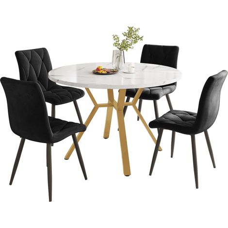 Tisch Esstisch 5 teilig rund MDF Metallgestell OKMYHOME (1/4)