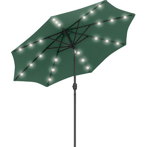 2.7m Patio Garden Umbrella Outdoor Parasol with Tilt Crank and 24 LEDs Lights (Green)