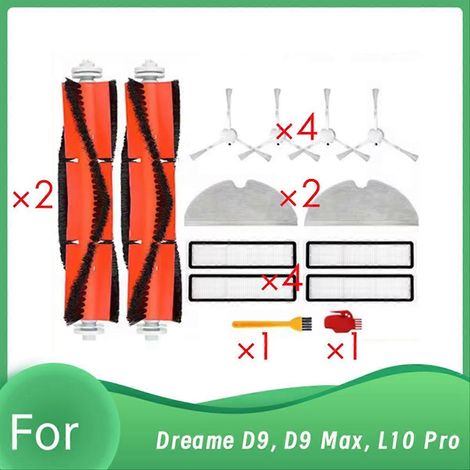 14-teiliges Set für Dreame D9, D9 Max und L10 Pro Saugroboter: Walze, Seitenbürste, HEPA-Filter, extrem strapazierfähiges Reinigungspad (1/5)