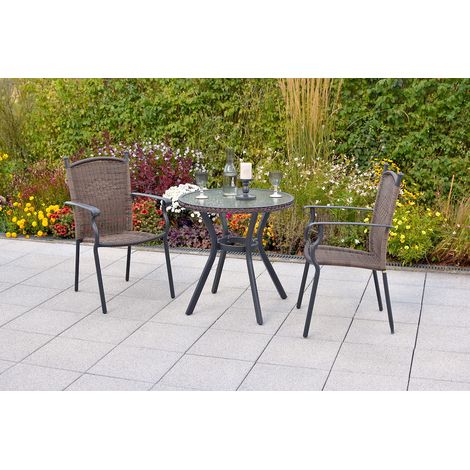 Roma Set 3tlg braun 2 Sessel Tisch Ø 70cm Alu/Kunststoff