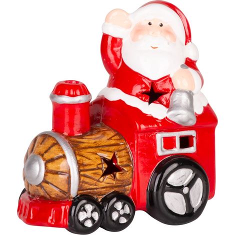 Weihnachtsdekoration MagicHome, Weihnachtsmann mit Zug, LED, Terrakotta, 10,3x6,3x10,7 cm (1/4)