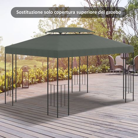 4x3m 2-lagige Polyester-Pavillonabdeckung mit Gurten und 10 Abflusslöchern, Dunkelgrau
