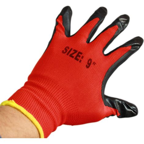 TrAdE Shop Traesio - 12 Paia Di Guanti Da Lavoro Spalmati Nylon Nitrile Disponibili In 9''10''11'' -    9"