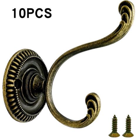 PA Europäischer Vintage-Wand-Kleiderhaken, Kupferlegierung, Kleiderhaken für Badezimmer, Küche, Metall-Huthaken, Antik, 10 Stück (1/4)