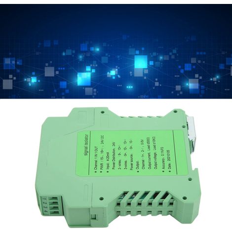 24V 4-20mA DC-Signalisolatormodul mit 1 Eingang und 1 Ausgang für Strom- und Spannungstransmitter und SPS-Sensorik. (1/5)