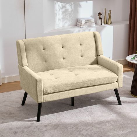 2-Sitzer Sitzbank gepolstert mit Leinenbezug Beige OKMYHOME (1/5)