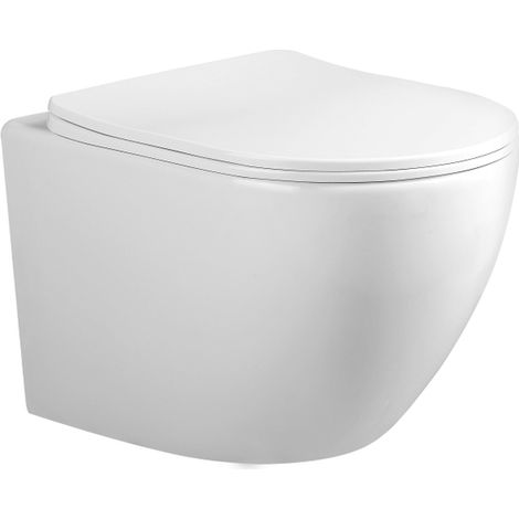Adema Salina 2.0 WC mural - Sans rebord de chasse - 48.5 cm - Abattant à fermeture douce - Blanc brillant