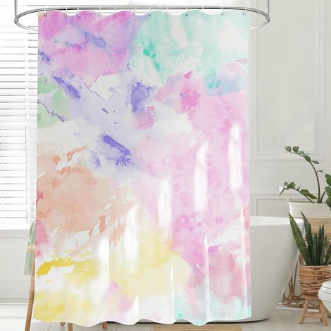 Rideau de Douche 200x200 cm, Rideau de Douche Tissu Lavable en Polyester, Rideau Douche Anti Moisissure, Motif Aquarelle Bleue, avec 12 Anneaux (1/5)
