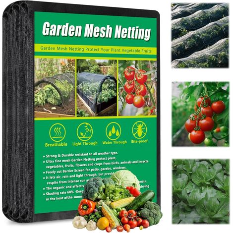 2 m x 10 m Filet Anti Insectes Noir Filet Nano PPT Épais Filets Potagères Mailles Fines Fruits Fleurs Cultures Serre Oiseaux (1/4)