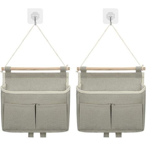 Wall Mounted Storage Bag, 2pcs Hanging Bag Pocket Organizer (Grey)