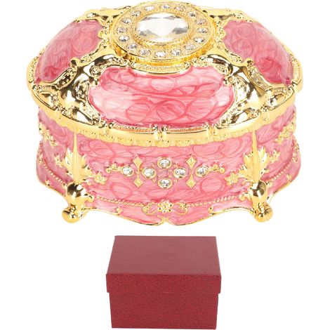 Boîte à Bijoux Strass Vintage en Alliage de Zinc Gravée - Organisateur Décoratif pour Femmes Rose (1/5)