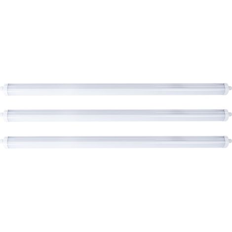 Lampada LED antiumidità bianca da officina industriale IP65, plastica, 48W bianco neutro, LxPxA 150x6,5x5,8 cm, set da 3