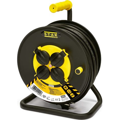 Enrouleur de câble électrique, 4 prises et fiche Schuko, H07RN-F3G2.5MM2, 40M, IP44. (1/2)