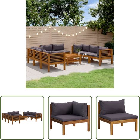 Akazienholz - 9-tlg. Garten-Lounge-Set mit Kissen Massivholz Akazie (1/5)