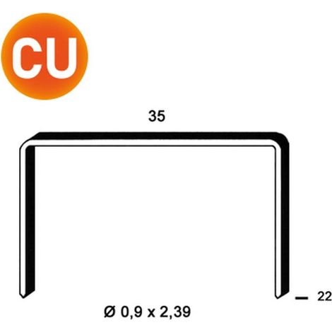 7 500 Agrafes Cuivrées B-22 - 35x22x0.9x2.39 mm - D-Work