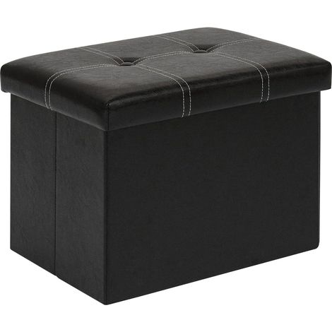 Tabouret de Rangement Pliable en Cuir synthétique avec Espace de Rangement - Banc rectangulaire avec Couvercle Rigide - pour Salon, Couloir - 42 x 32 x 32 cm - Noir (1/5)
