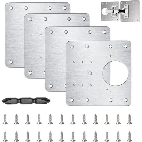 4er Pack Scharnier Reparaturplatten Tür, durchhängendes Möbel Ersatz, Beschlag Renovierung (1/5)