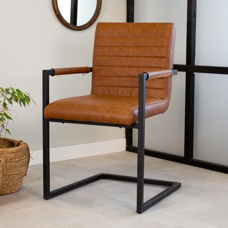 Chaise de salle à manger industrielle Cognac Kuba - Similicuir - (1/5)