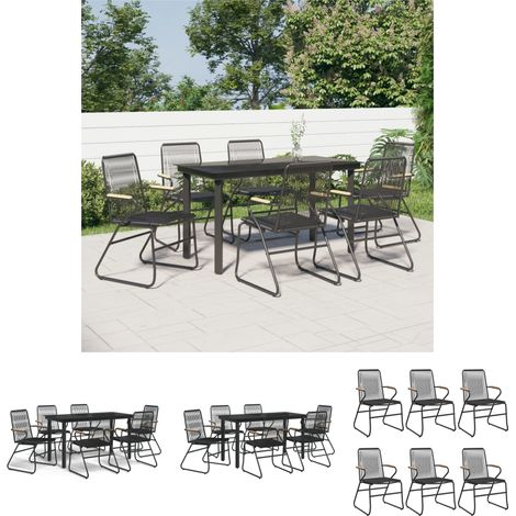 Gartenstuhl - vidaXL 7-tlg. Garten-Essgruppe Schwarz PVC-Rattan - Gartenstuhl Set (1/5)