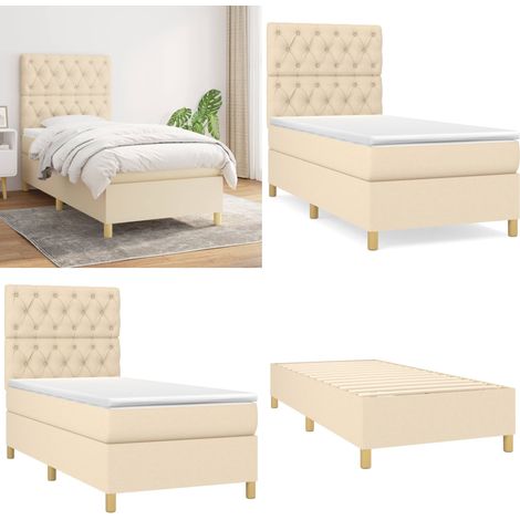 Cama box spring con colchón tela color crema 80x200 cm - Colchón de muelles - Cama de muelles