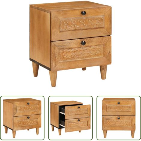 Holz Nachttisch - Nachttisch Hellbraun 40 x 33 x 46 cm Massivholz Akazie (1/5)