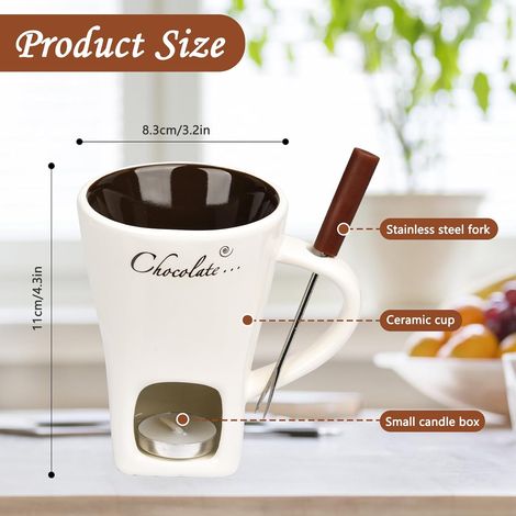 Tazza per fonduta di cioccolato in ceramica da 130 ml con forchetta - Pentola multiuso per dolci e cioccolato - ALTRO (1/4)