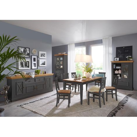 Landhaus Esszimmerset mit 4 Stühlen in Kiefer grau mit Eiche WARNA-69 (1/5)