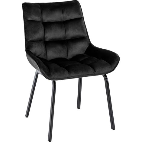 Chaise de salle à manger x1 en velours noir généreusement rembourrée piètement en métal noir 100007287 (1/5)