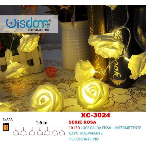 Trade Shop - Catena Luminosa Rose 10 Led A Batteria Luce Calda Fissa + Intermittente Xc-3024 -