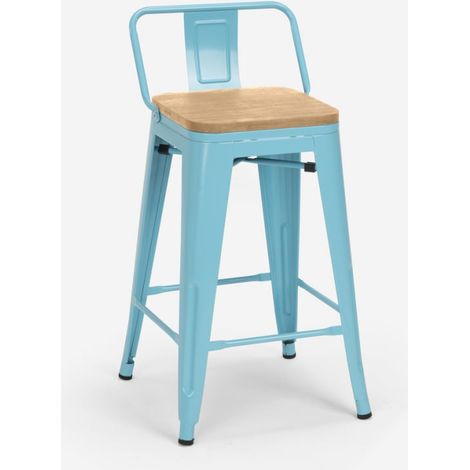 tabouret de bar cuisine design industriel style steel wood top light - Turquoise (1/5)
