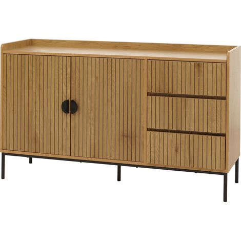 Credenza HHG-664, mobile cassettiera, 3 cassetti 2 ante, legno melaminico 80x130x42cm, naturale
