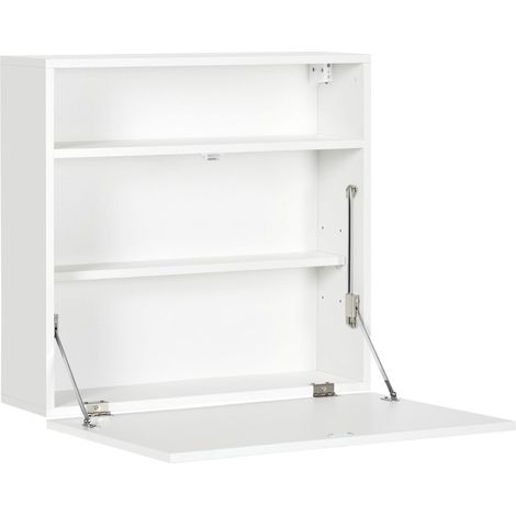 Table pliante murale moderne, table flottante multifonctionnelle avec étagère de rangement, 64x20x60 cm, blanche. (1/5)