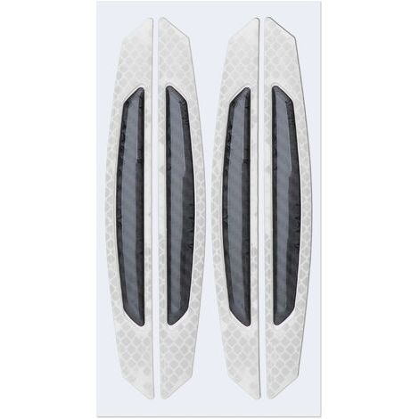 Lot de 4 autocollants anti-collision pour portière de voiture -Bandes réfléchissantes de sécurité de nuit -Pare-chocs 3D -Fibre de carbone -Protection universelle pour la plupart des véhicules -Blanc, (1/5)