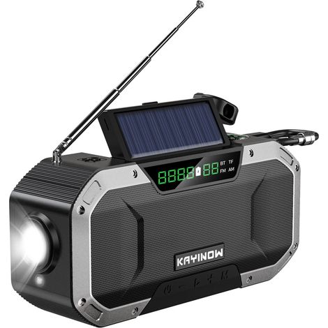 Radio d'urgence multifonctionnelle (gris argenté), haut-parleur d'alarme SOS, enceinte Bluetooth 5.0 (1/4)