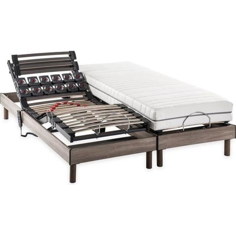 Les Tendances – Ensemble matelas et sommier relaxation électrique 2x90x200 cm – Tête et pieds relevables – Matelas ressorts ensachés 7 zones de confort