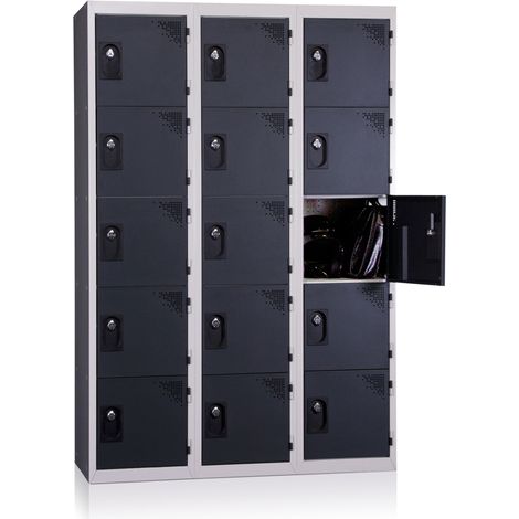 PROVOST - Vestiaire multicases Provost - 3 colonnes x 5 cases - Bleu RAL 5005