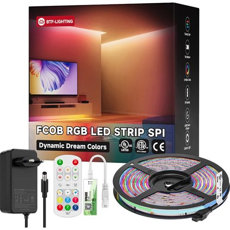 Tira de LED RGB direccionable, diseño FPCB flexible, kit de iluminación de 5 m, enchufe europeo 100V-240V. (1/2)