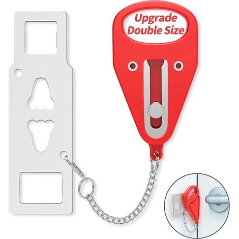 Verrou de porte portable rouge x2, bloque-porte de sécurité pour hôtels, voyages, maisons, appartements et écoles, protection de confidentialité renforcée, anti-effraction. (1/5)