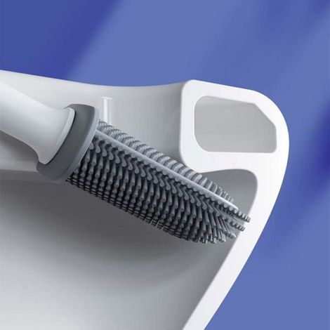 Brosse toilette murale sans perçage PP‑TPR socle démontable poils souples nettoyage efficace salle bain blanc pratique résistante (1/5)