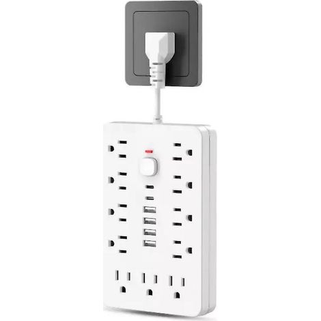 Multiprise 17 en 1 avec protection contre les surtensions, ports USB et interrupteur, blanche, 1,5 mètre. (1/5)