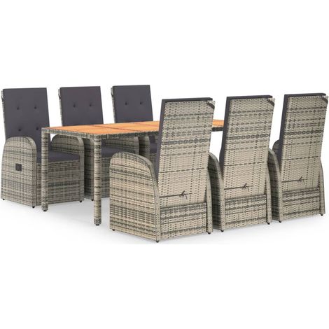 Maison Exclusive - 7-tlg. Garten-Essgruppe mit Kissen Grau Poly R (1/5)