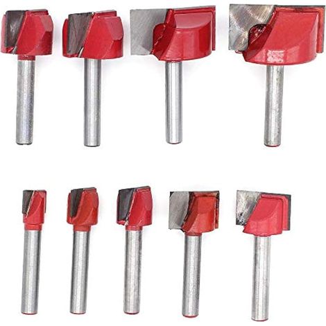 9Pcs 6 mm Tige Surfaçage Fraisage à Menuiserie Fraise à Bois Fin Double Tranchant Nettoyage du Fond de Bois Routeur Bits Dia de Coupe 10/13/ 16/18/ 20/22/ 25/30/ 32mm (1/5)