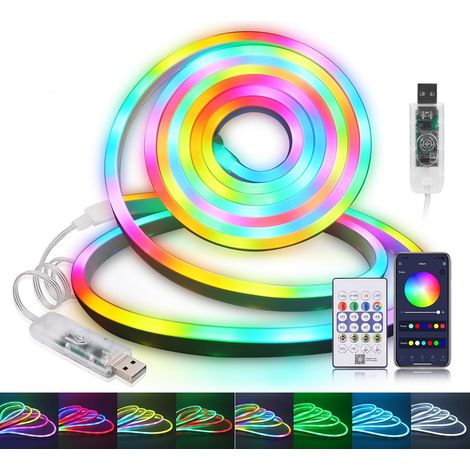 Bande LED WS2812B, USB 5V RGB Néon Bande Lumineuse LED, 7X13MM 33 LEDs/m Couleur IP67 étanche LED Ruban Avec USB 24 clé IR Bluetooth Music Contrôleur Pour Décoration intérieure extérieure. (1/5)