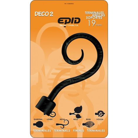 Terminal barra cortina Loira EPID 19 mm izquierdo metal negro