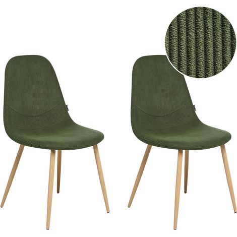 Set di 2 sedie da pranzo Seduta in tessuto imbottito a coste Gambe in ferro Verde Hilden