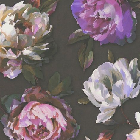 Papier peint floral Profhome 396091 papier peint intissé gaufré à chaud légèrement texturé avec des ornements floraux mat noir violet vert brun 5,33 m2