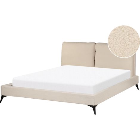 Cama con somier 160 x 200 cm moderna tapizada bouclé base listones beige Melle (1/5)